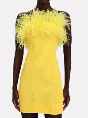 Staud Blanca Ostrich Feather Trim Knit Strapless Mini Dress Small New With tag